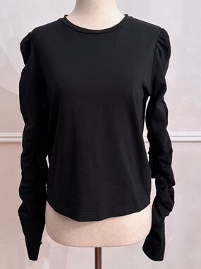 Walter Baker Black Puff Sleeve Top Ruched Sleeves Size S Crew Neck